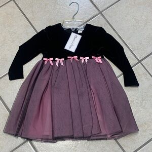 Size 2T Pink & Black Hartstrings Brand Velvet Top Long Sleeve Holiday Dress NWT